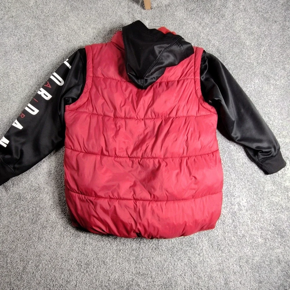 Jordan Puffer Vest Jacket Full Zip Sleeves Red Black Kids Size 6-7 Years